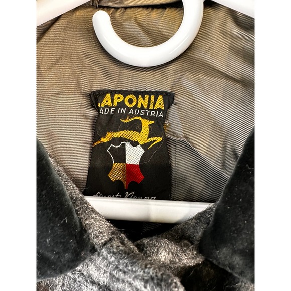 VTG Laponia Austrian Cape OS Black Gray Houndstooth Velvet Collar Double Button - Picture 5 of 8